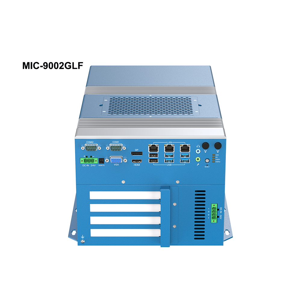 MIC-9X02GLF Modular Industrial Computer with 14th–12th Gen Intel® Core™ i7/i5/i3 CPU, 2x PCIe/PCI, and supporting a full-length GPU card up to 300 W